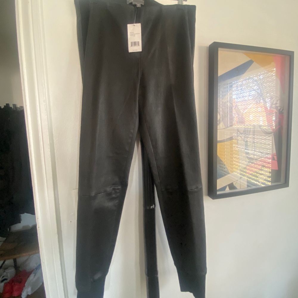 Black leather Vince joggers. Size L